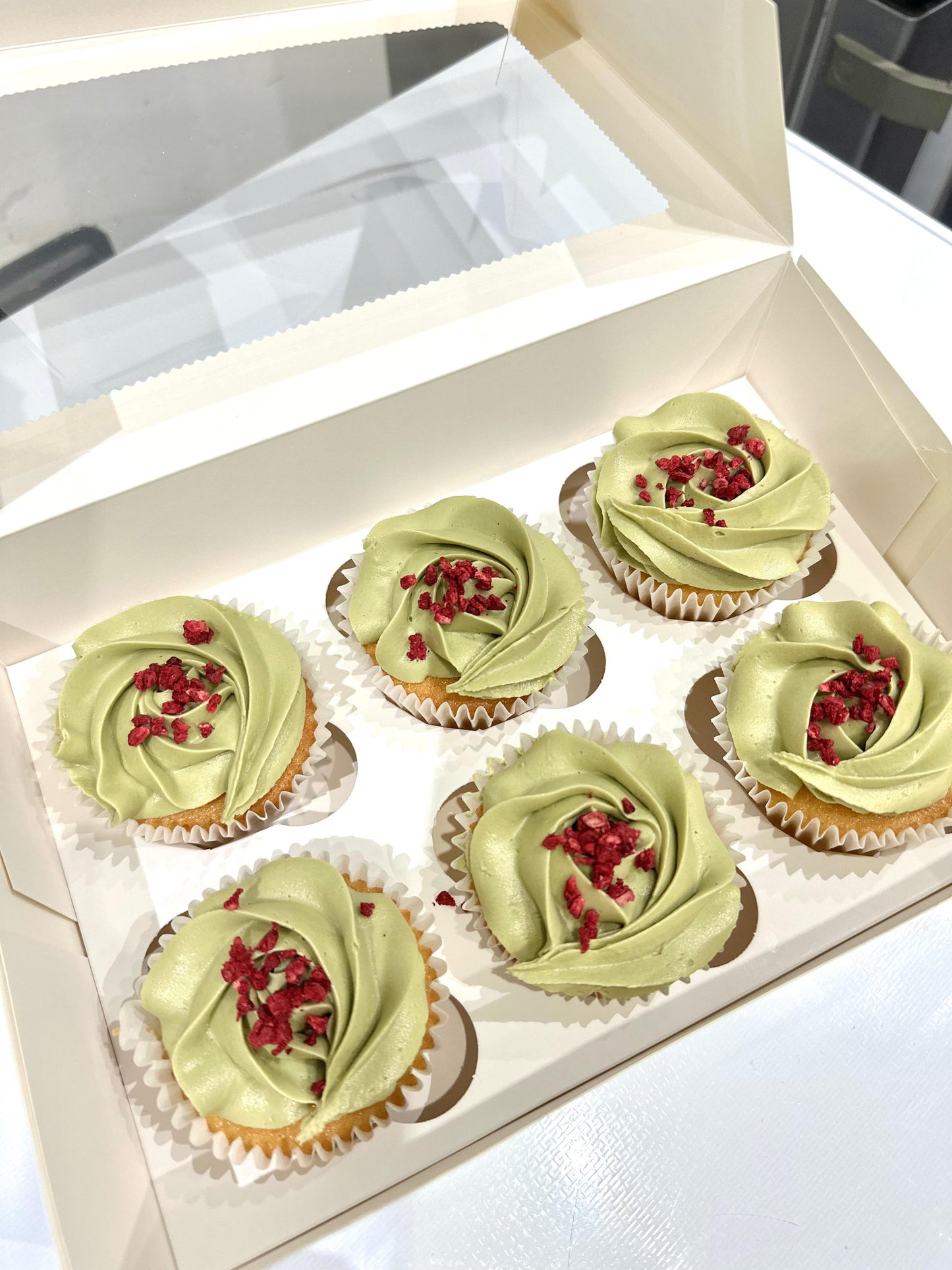 Pistachio Cupcakes with Dried Raspberry
